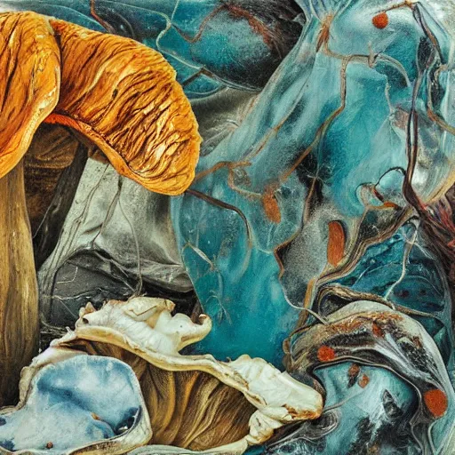 Prompt: high quality high detail painting by lucian freud and jenny saville, hd, fungi growth, turquoise