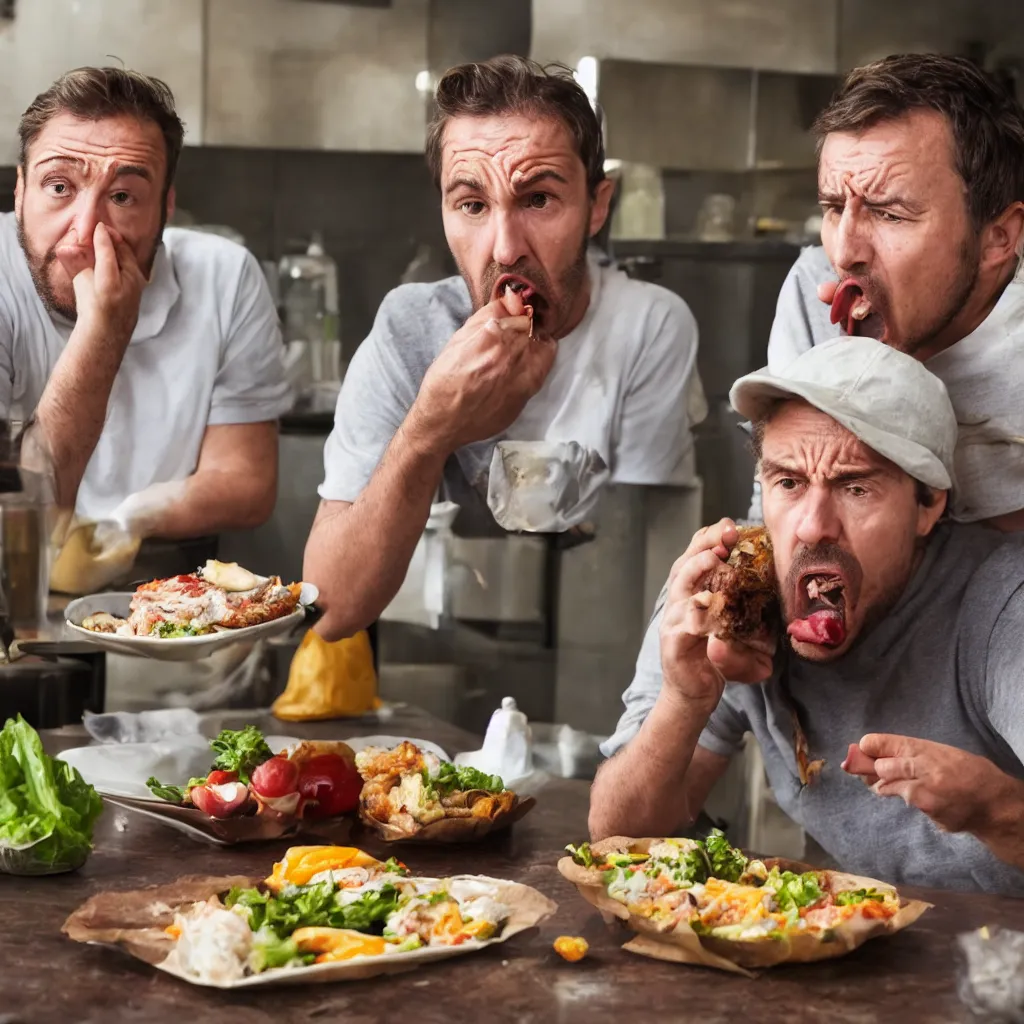 Prompt: A man looking in disgust at his lunch