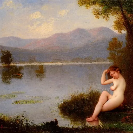 Prompt: a beautiful nymph on a lake by william adolph boguereau