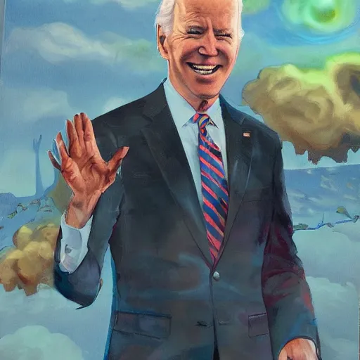 Prompt: dark joe biden standing in front of the collapse of the universe, painting