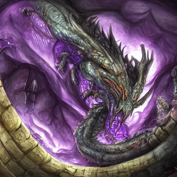 Image similar to inside a dragon's cavernous stomach, the walls purple, acid pooling inside, food pov, micro pov, prey pov, vore, dragon vore, digital art, pov furry art, anthro art, furry, warframe art, high quality, 8k 3D realistic, macro art, micro art, dragon art, Furaffinity, Deviantart, Eka's Portal, G6