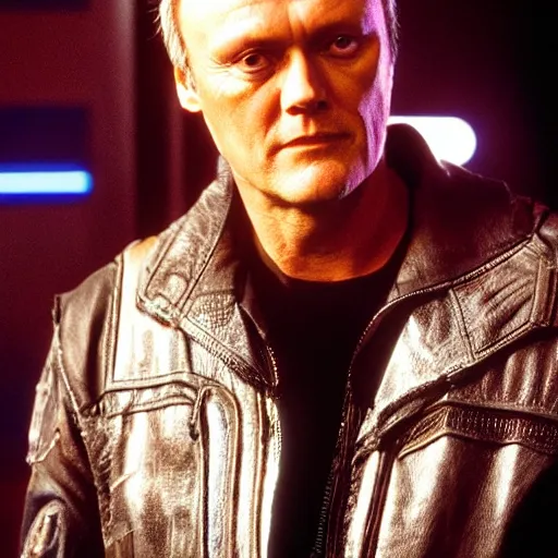 Image similar to Anthony Head as Cyberpunk Uther