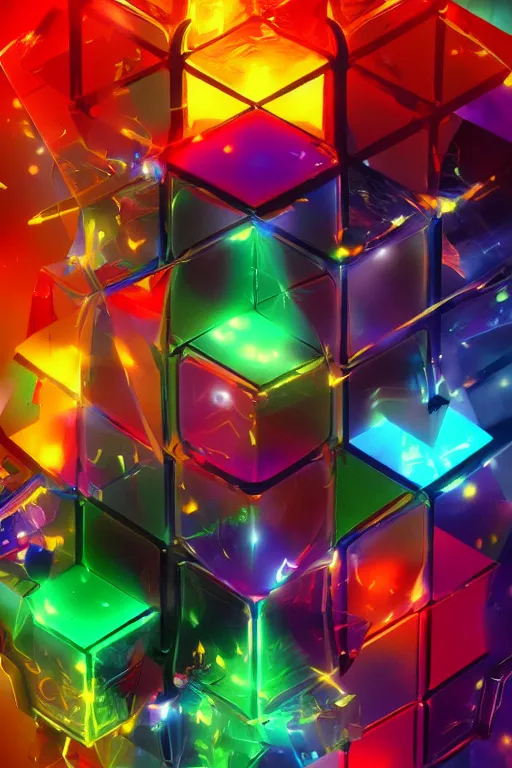 Image similar to four dimensional parallel universe cosmic rubik's cube hypercube tesseract with wormholes, energy and galaxies around it. epic, dramatic, cinematic, digital art, octane render, blender, 8 k, hyperrealistic, trending on artstation