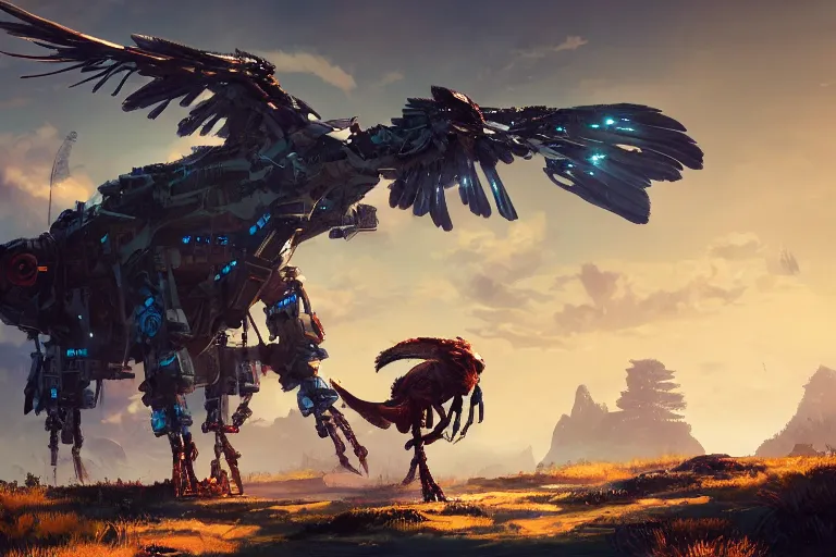 Image similar to stormbird machine mecanical creature robot of horizon forbidden west horizon zero dawn bioluminiscence global illumination ray tracing hdr fanart arstation by ian pesty and alena aenami artworks in 4 k