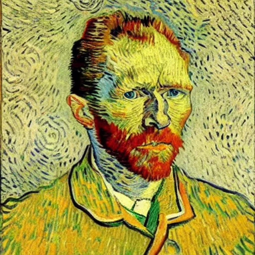 Prompt: van gogh's self portrait with a cat face, byvan gogh