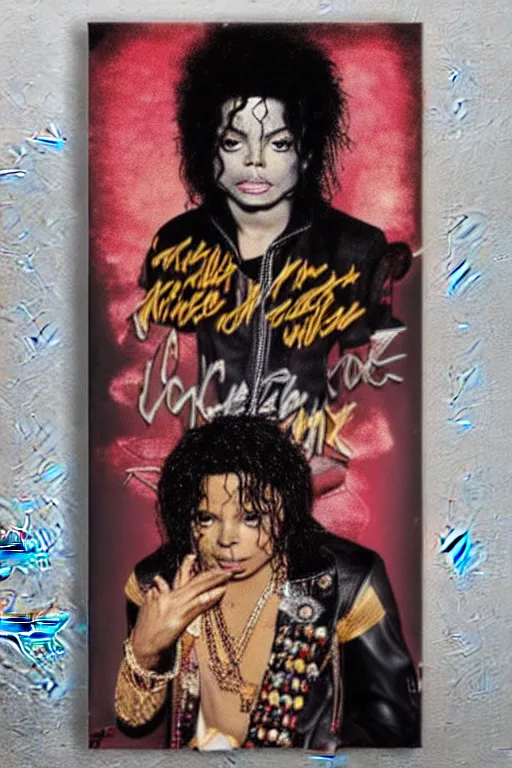 Image similar to lil michael jackson poster as a black rapper 1 9 7 0 s, face tattoos, dancing, poster tour, art work, ripped, 6 pack, rapping, grime, michael jackson, uhd, sharp, detailed, cinematic 4 k