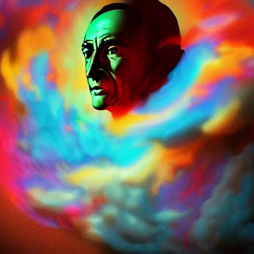 Prompt: Oppenheimer made of colorful smoke, hazy, atmospheric, inspiring digital art, award winning, artstation,