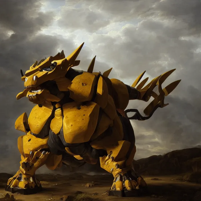 Image similar to still life painting of wargreymon by pieter claesz, oil on canvas, strong lighting, highly detailed, hyper realism, golden hour, god rays, hd, 4 k