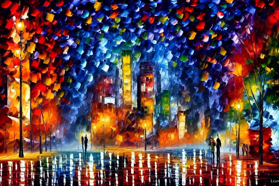 Image similar to a beautiful painting of new york at night by leonid afremov