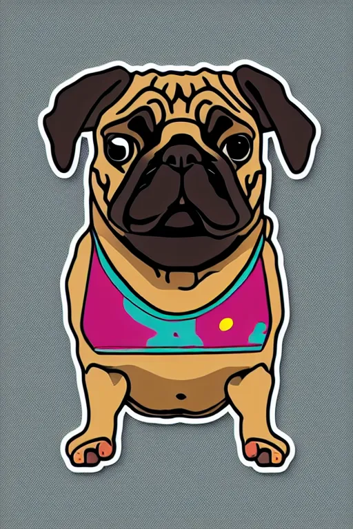 Image similar to Portrait of a pug as big as the world, sticker, colorful, illustration, highly detailed, simple, smooth and clean vector curves, no jagged lines, vector art, smooth