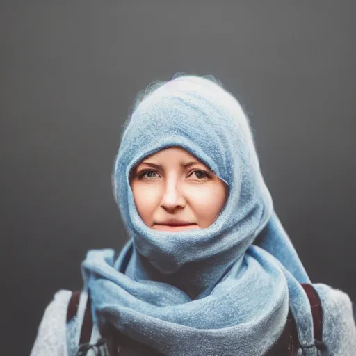 Prompt: female wearing balaclava photography