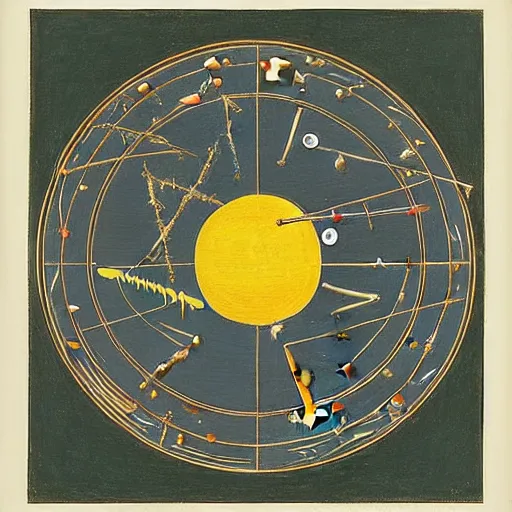 Image similar to a parade of disconnected images : astronomical diagrams projecting the distances between celestial bodies, a painting by giorgio de chirico, a list of unpopular anagrams.