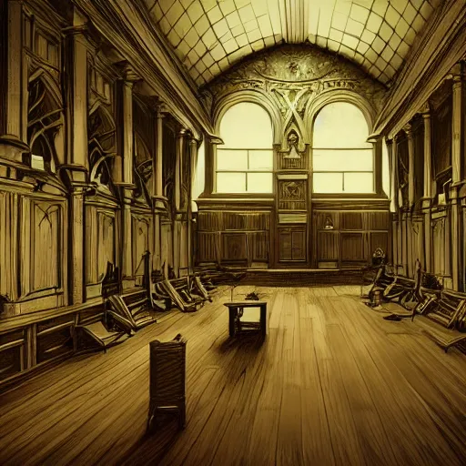 Prompt: beautiful gothic court room. lawyer arguing in court, anime, beautiful , epic angle and pose, 3d with depth of field, blurred background, female, nautilus. A highly detailed epic cinematic concept art CG render. made in Maya, Blender and Photoshop, octane render, excellent composition, cinematic dystopian brutalist atmosphere, dynamic dramatic cinematic lighting, aesthetic, stylized, very inspirational, Koda Kazuma, Hidetaka Miyazaki, Tetsuya Nomura, Yusuke Murata