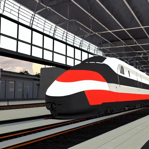 Image similar to California High Speed Rail arriving in the newly remodeled LA Union Station, 8k, photorealistic