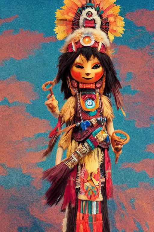 Image similar to Hopi kachina doll, cinematic lighting, soft bokeh, fantasy, modern, colourful, highly detailed, digital painting, artstation, deviantart, concept art, sharp focus, illustration, by alphonse mucha