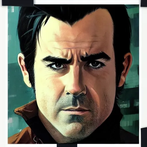 Image similar to justin theroux as a manga characterl, realistic shaded perfect face, fine details. anime. realistic shaded lighting poster by ilya kuvshinov katsuhiro otomo ghost - in - the - shell, magali villeneuve, artgerm, jeremy lipkin and michael garmash and rob rey