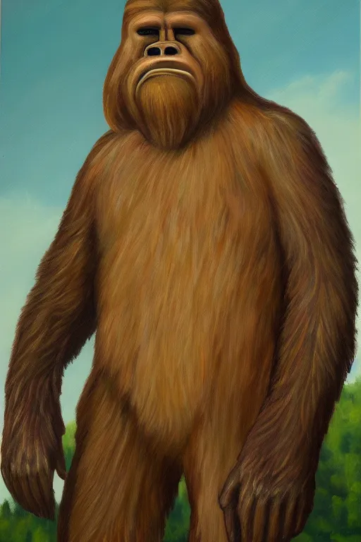 Prompt: an oil painting of Bigfoot in the style of a presidential portrait, national portrait gallery