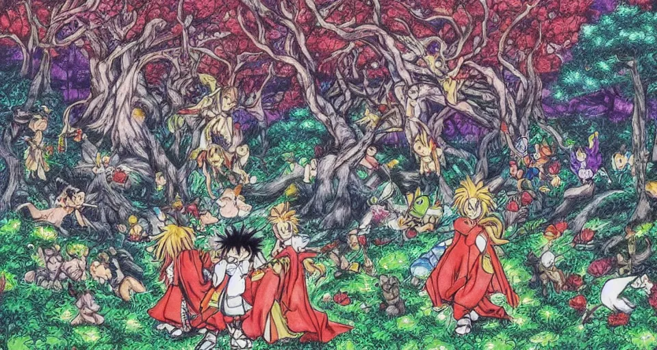 Image similar to Enchanted and magic forest, by Yoshihiro Togashi