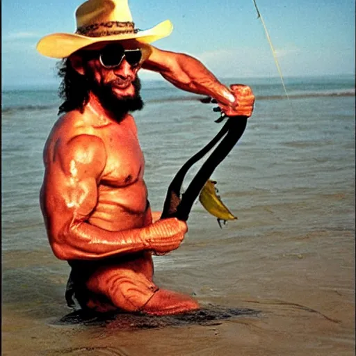 Prompt: randy savage riding a viperfish