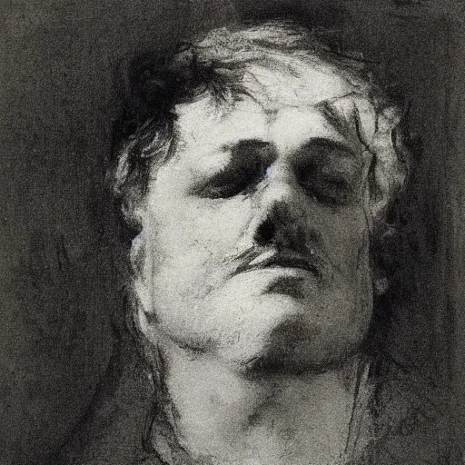 Prompt: Portrait of a drunk man, by Ilya Repin, 19th-century, sketch, spontaneous and sketchy lines, slightly scribbly, masterful, black chalk, charcoal, russian academic style, full body,