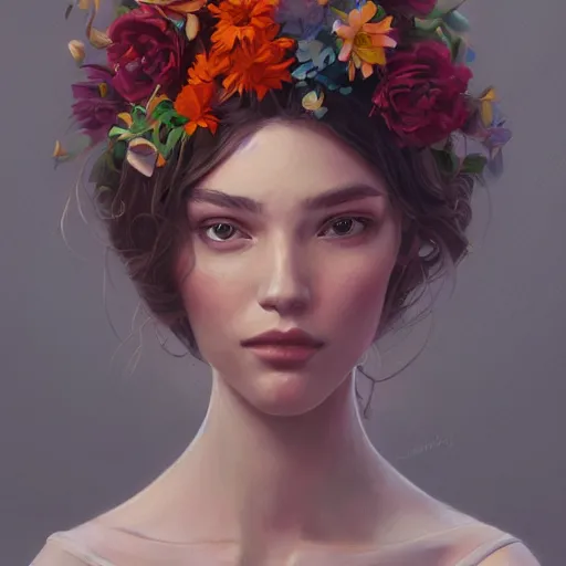 Image similar to a drawing of a woman with flowers in her hair, an ultrafine detailed painting by mandy jurgens, featured on cgsociety, art nouveau, ilya kuvshinov, detailed painting, digital illustration