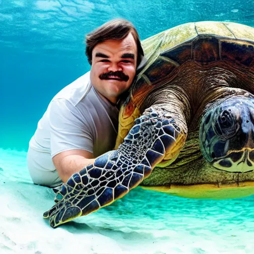 Image similar to jack black kissing a giant turtle, national geographic photo, 8 k