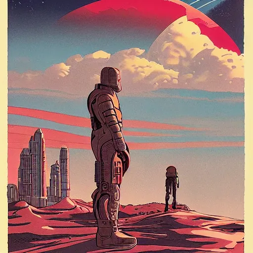 Image similar to a detailed poster for a sci-fi movie by moebius