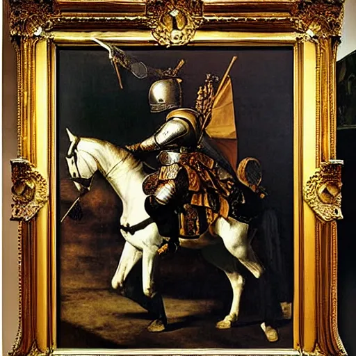 Image similar to Knight in armor,baroque painting,Gentileschi,Caravaggio,oil canvas,masterpiece