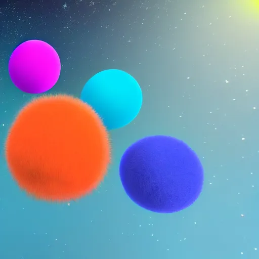 Prompt: fluffy colorful balls floating in space, unreal engine