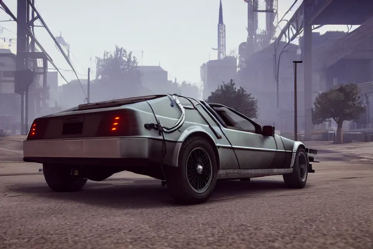 Image similar to 1 9 2 2 delorean by grand theft auto v, by red dead redemption 2, by cyberpunk 2 0 7 7