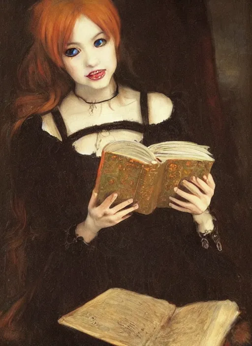 Prompt: misa amane, gothic dress, reading a book. by rembrandt, ( ( konstantin razumov ) )