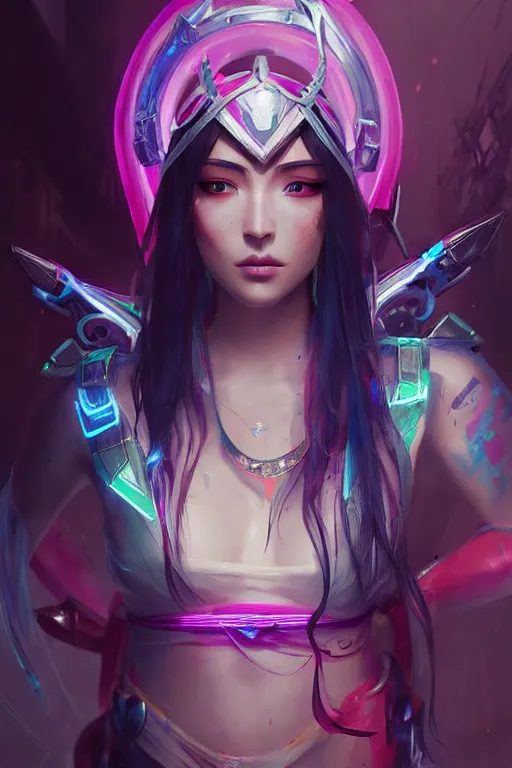 Prompt: irelia from league of legends, cyberpunk futuristic neon. kunai's flying around her, decorated with traditional japanese ornaments by ismail inceoglu dragan bibin hans thoma greg rutkowski alexandros pyromallis nekro rene maritte illustrated, perfect face, fine details, realistic shaded, fine - face, pretty face, masterpiece