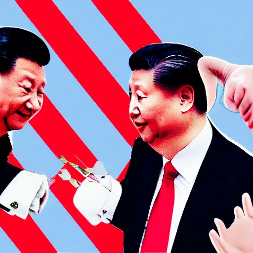 Image similar to Trump and Xi Jinping slapping each other like woman in a boxing ring, highly detailed, hyperrealistic, photograph, 4k