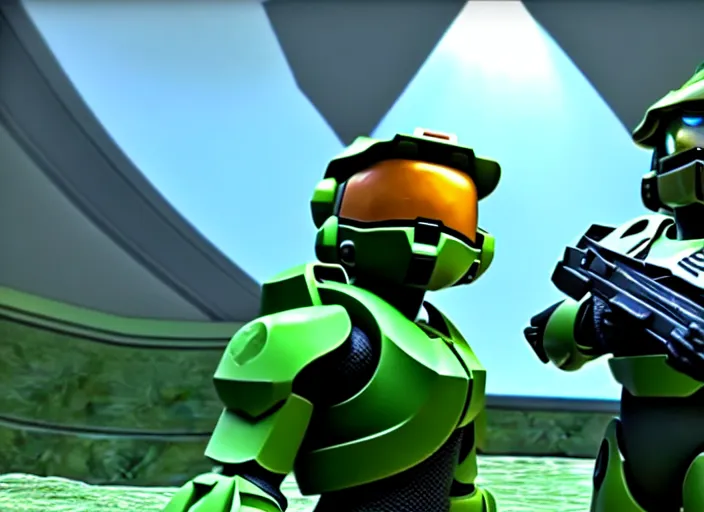 Image similar to marioand masterchief!!!!!!! in 3 d video game screenshot!!! from the new master chief video game mario halo master chief