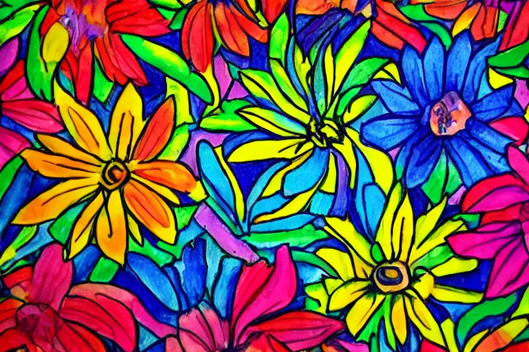 Prompt: colorful flowers drawn by studio gibhli