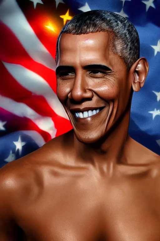 Prompt: hyper - homosexual barack obama, fabulous shirtless obama, 8 k realistic, trending in artstation, digital painting, studio quality, cryengine