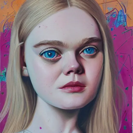 Image similar to Elle Fanning in Peace Walker picture by Sachin Teng, asymmetrical, dark vibes, Realistic Painting , Organic painting, Matte Painting, geometric shapes, hard edges, graffiti, street art:2 by Sachin Teng:4