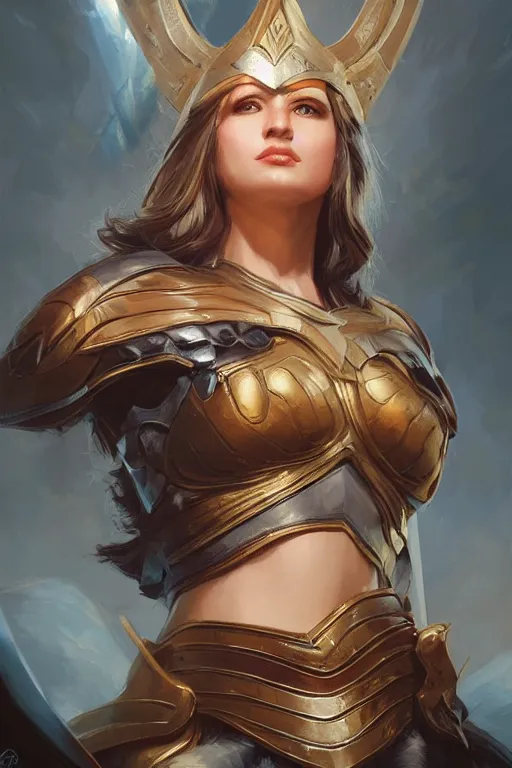 Image similar to amazon valkyrie athena, d & d, fantasy, portrait, highly detailed, headshot, digital painting, trending on artstation, concept art, sharp focus, illustration, art by artgerm and greg rutkowski and magali villeneuve