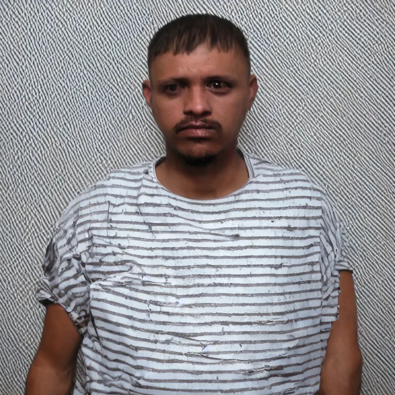 Image similar to bottle headed man wearing striped prison clothing, jail mugshot