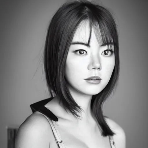 Image similar to a masterpiece portrait photo of a beautiful young woman who looks like a korean emma stone, symmetrical face