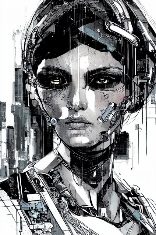 Image similar to a close - up portrait of a cyberpunk cyborg girl, by kim jung gi, rule of thirds