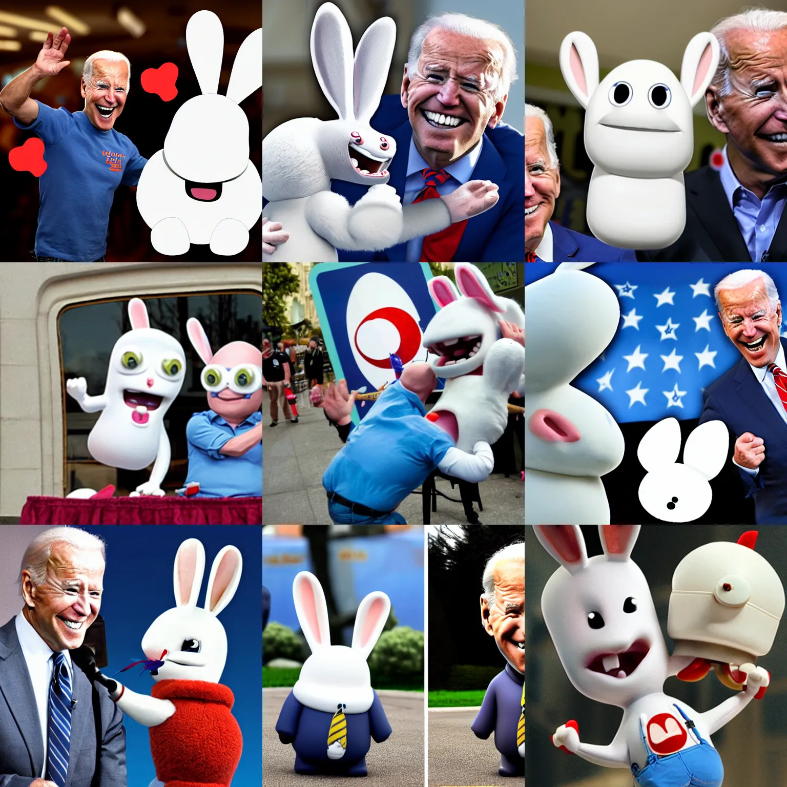 Prompt: rabbids attacking joe biden