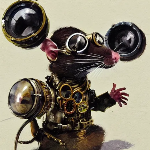 Image similar to a rat with steampunk googles, by John Berkey