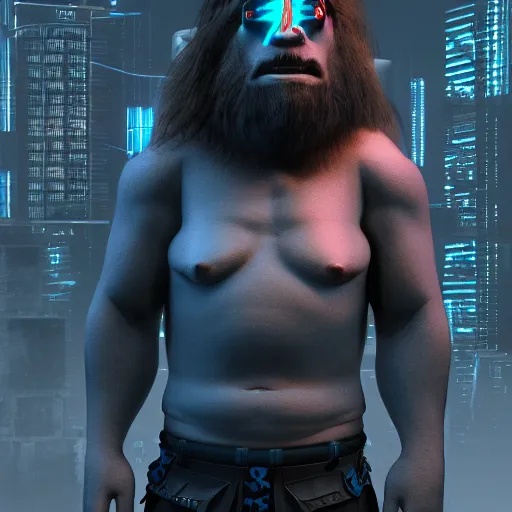 Image similar to cyberpunk caveman, 8k render, trending on artstation