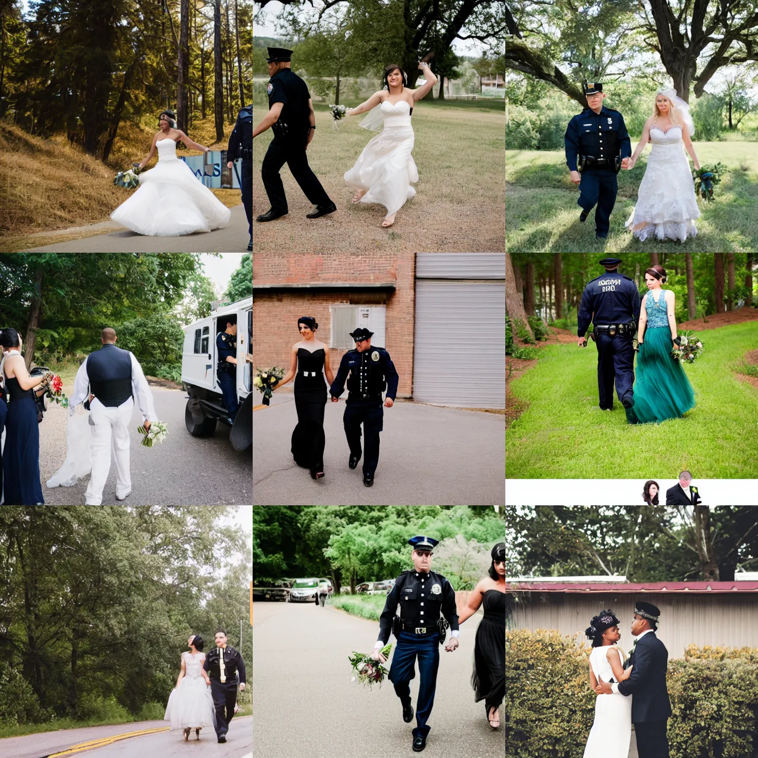 Prompt: fleeing from law enforcement - themed wedding