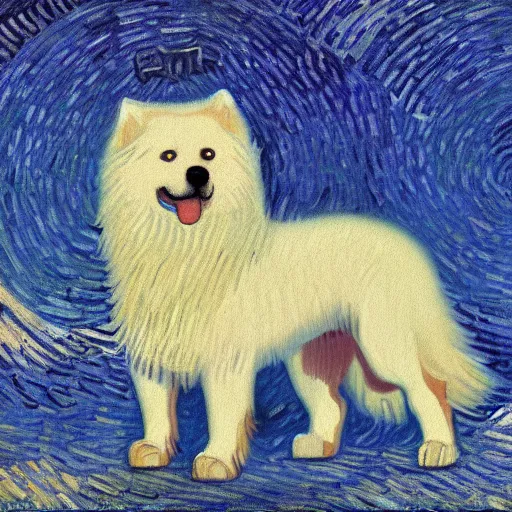 Image similar to a samoyed by vincent van gogh, digital art, trending on artstation