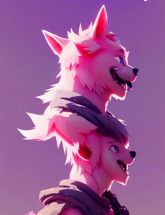 Image similar to a beautiful fullbody portrait of a cute anime boy with pink hair and pink wolf ears. character design by cory loftis, fenghua zhong, ryohei hase, ismail inceoglu and ruan jia. artstation, volumetric light, detailed, photorealistic, fantasy, rendered in octane