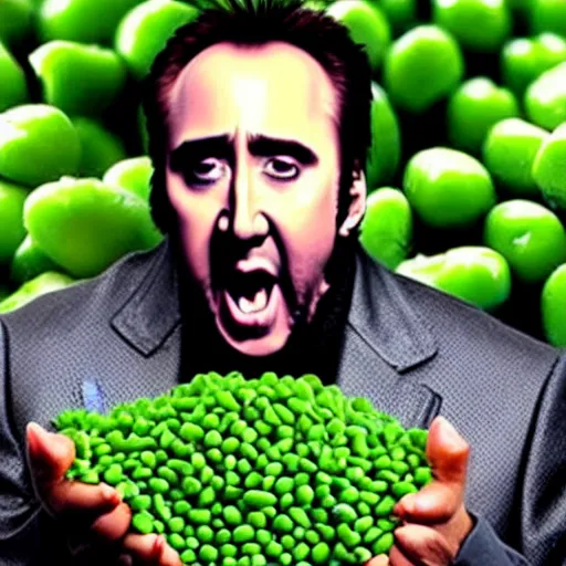 Image similar to nicolas cage screaming covered in peas