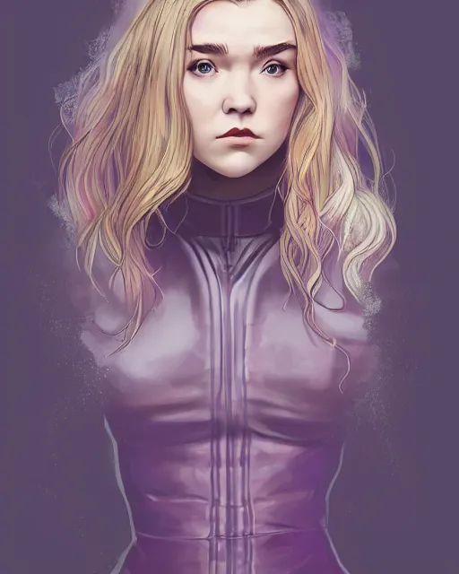 Prompt: Florence Pugh as Yelena Belova by Zeronis and Avetetsuya Studios and Mitsu Art, Marvel, blush, symmetrical face, intricate, face, dirty blonde hair, anime, elegant, light purple mist, trending on artstation, artstationHD, artstationHQ, patreon, 4k, 8k