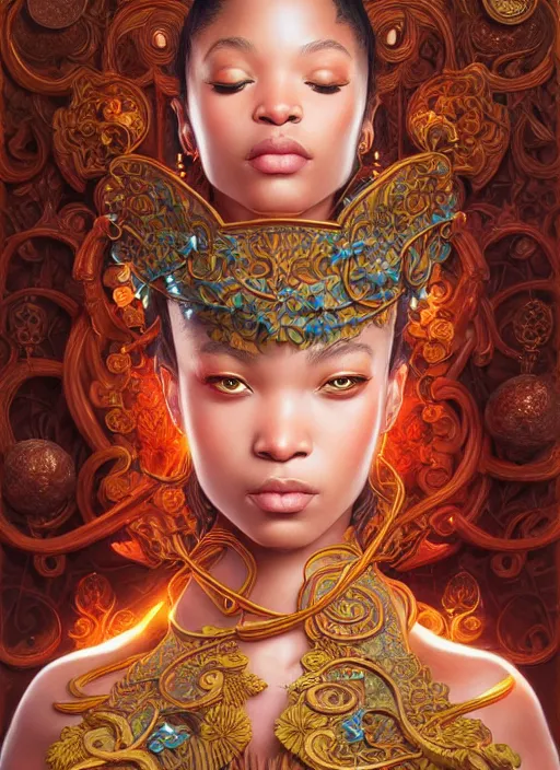 Prompt: : sango fantasy, fantasy magic, , intricate, sharp focus, illustration, highly detailed, digital painting, concept art, matte, Artgerm and Paul lewin and kehinde wiley, masterpiece